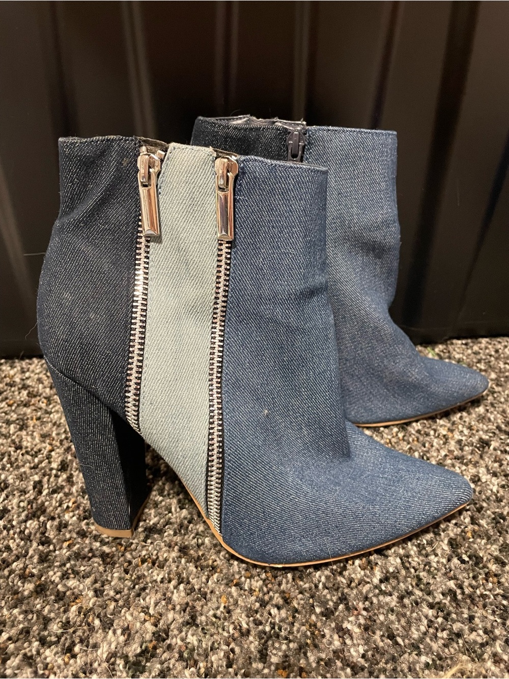 Denim Two-Tone Zip Ankle Boot